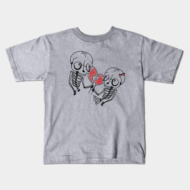 Skeleton Lovers Heart Love Art Kids T-Shirt by Print Art Station